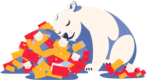 polar bear napping in a pile of letters